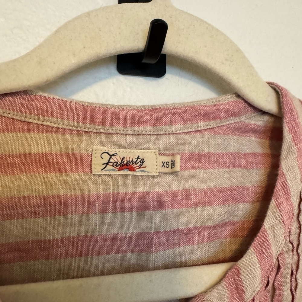 Faherty Isha Striped Mini Dress Tank 100% Linen Pink White Pockets Size XS EUC - Picture 7 of 11